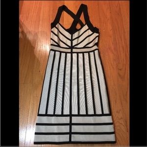 French Connection Black and Silver Bandage Dress